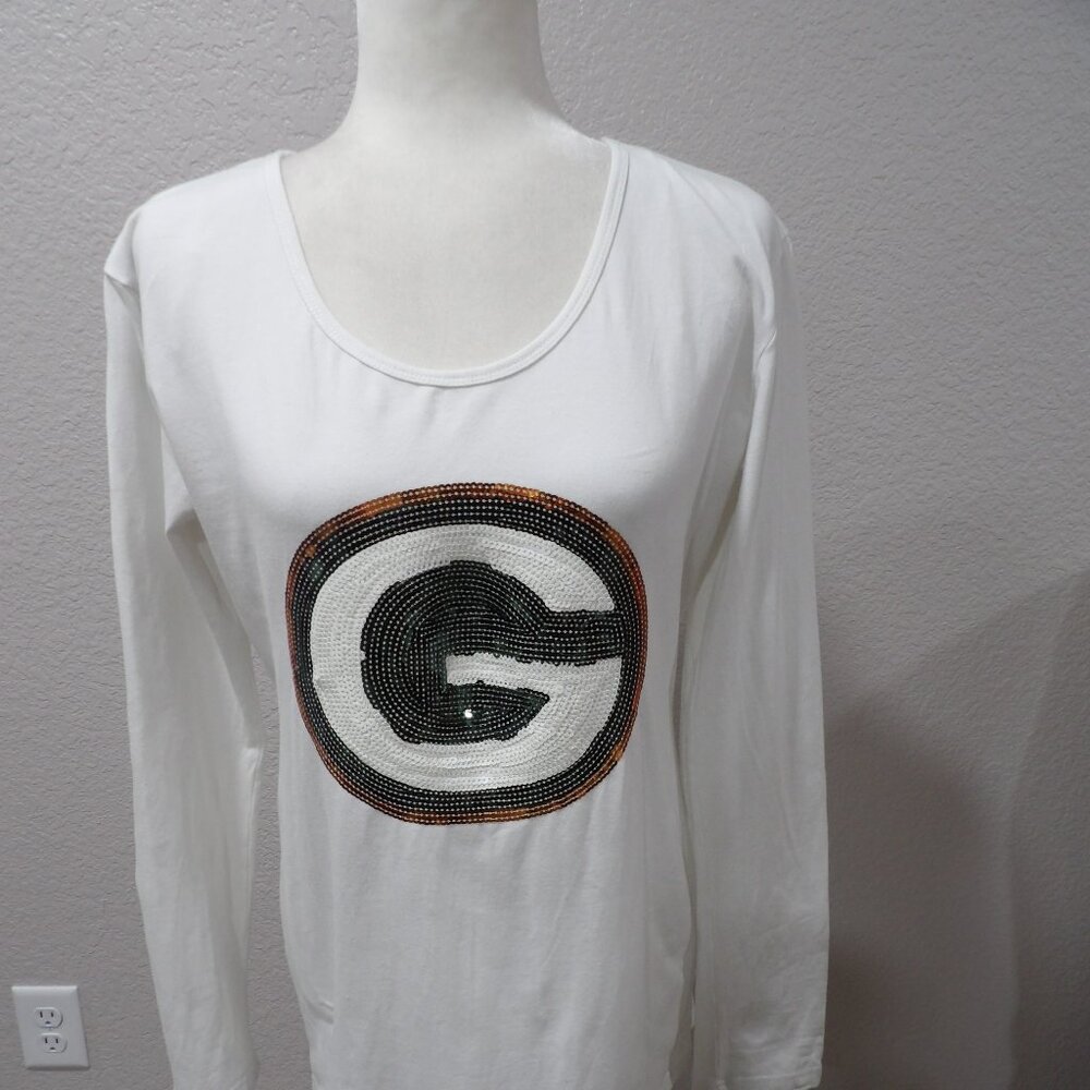 NFL Team Apparel Women's Green Bay Packer long sleeve TShirt Sequin G center XXL